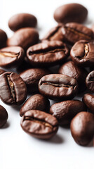 Fototapeta premium Freshly roasted coffee beans on a white background