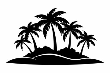 island with palm trees line art silhouette vector illustration