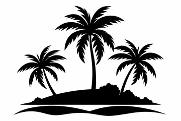 island with palm trees line art silhouette vector illustration
