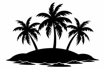 island with palm trees line art silhouette vector illustration
