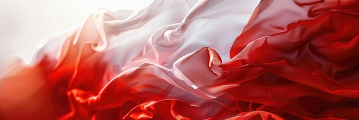 Independence Day of Georgia, flag of Georgia, abstract red and white background, texture of flying satin fabric, horizontal banner, copy space, free space for text