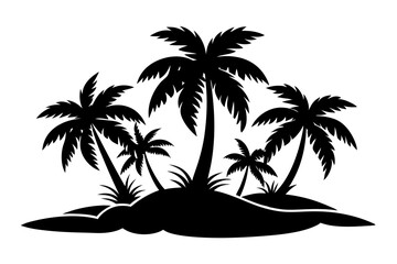island with palm trees line art silhouette vector illustration