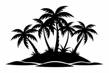 island with palm trees line art silhouette vector illustration