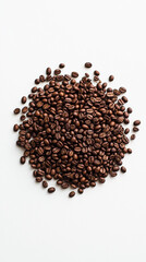Freshly roasted coffee beans on a white background