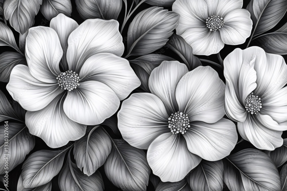 Poster Monochrome floral pattern creating a stunning visual display
