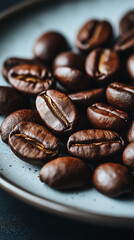 Fototapeta premium Freshly roasted coffee beans on a white background