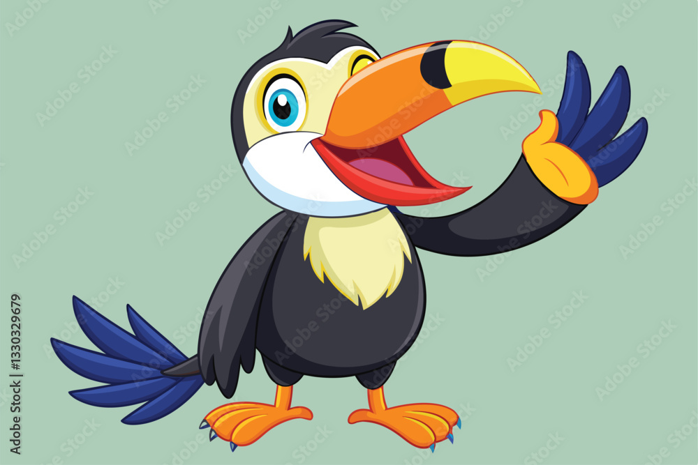 Aufkleber a cartoon toucan with a bright beak is waving joyfully with an inviting smile, creating a friendly v