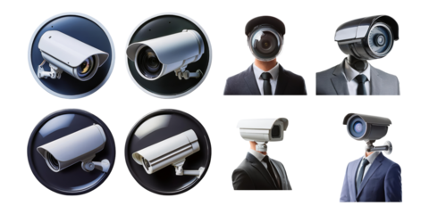 Surveillance Concept with Camera and Business Attire, PNG collection, set bundle, isolate on transparent or white background