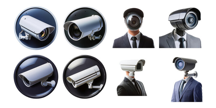 Surveillance Concept with Camera and Business Attire, PNG collection, set bundle, isolate on transparent or white background