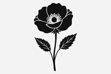 wildflower poppy line art silhouette vector illustration
