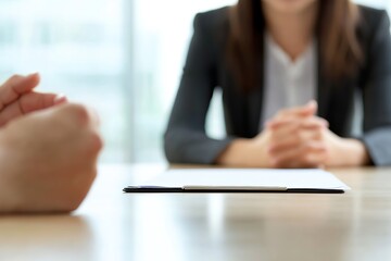 HR specialist conducts an interview in a professional office setting