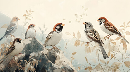 Celebration of World Sparrow Day with birds in their natural habitat