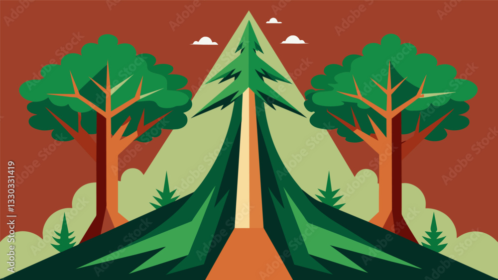 Poster a symmetrical shot of towering trees evoking a sense of balance and grounding in nature.. vector ill