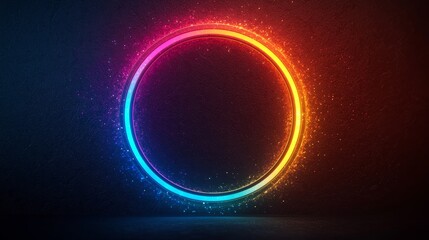 Obraz premium A vibrant, glowing circular design with a spectrum of colors against a dark background, creating a modern and dynamic visual effect.