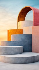 Fototapeta premium Geometric Architectural Shapes Pastel Sunset Design