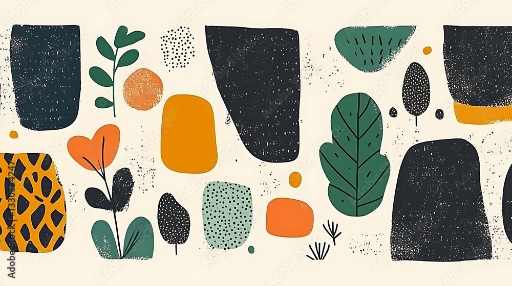 Aufkleber colorful abstract shapes and plant elements create a repeating pattern