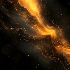 A high-end abstract graphic with glowing yellow hues blending into dark black tones, accompanied by a soft light aura and delicate grain texture to create depth and visual richness