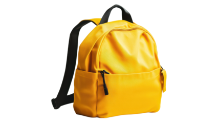Bright yellow backpack rests on a clean surface, showcasing its simple and modern design, perfect for daily use and travel needs