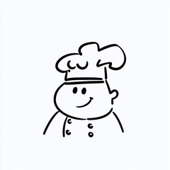 Chef character illustration featuring a cheerful line drawing of a cook with a classic hat and friendly expression