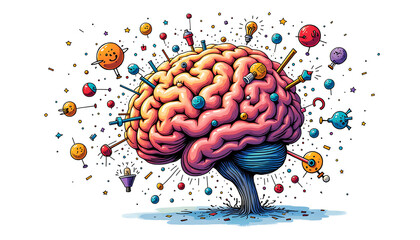 Creative brain with colorful ideas and symbols
