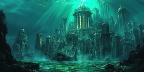 Obraz premium The Underwater City with Domed Structures and Sunlit Waters