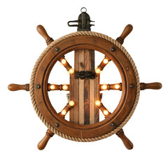 wooden steering wheel isolated on white