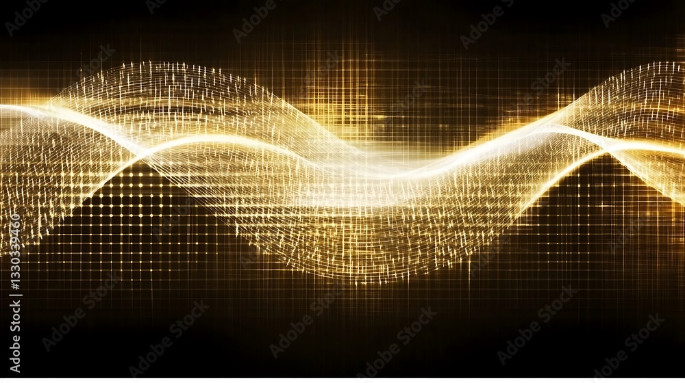 Fototapete glowing golden abstract visualization depicting complex data patterns dynamically flowing