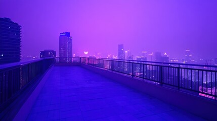 Fototapeta premium Purple Cityscape: Night View from Rooftop Terrace