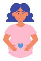 Happy Pregnant Woman Hold Hands on Belly Scene.