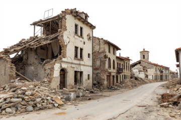 destroyed building after earthquake isolated on white background PNG. AI Generated 