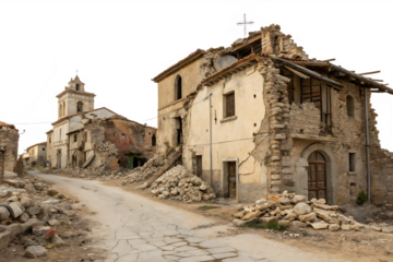 destroyed building after earthquake isolated on white background PNG. AI Generated 