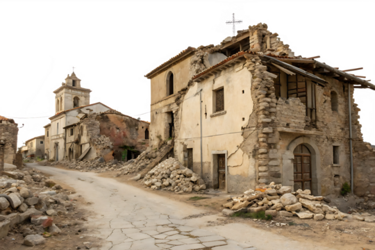 destroyed building after earthquake isolated on white background PNG. AI Generated 