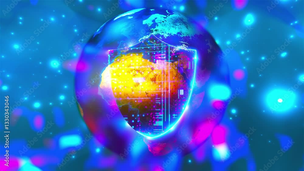 Poster digital earth with cybersecurity. computer generated 3d render
