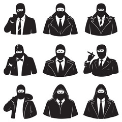 Man in a hat smokes a cigar cut out silhouette vector icon Gangster Businesspeople with handgun Man in a hat smokes a cigar cut out vector silhouette