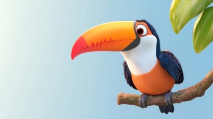 Fototapeta premium Cartoon toucan perched on a branch