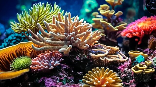 Buntes und vielf&auml;ltiges Korallenriff mit lebendigen Farben