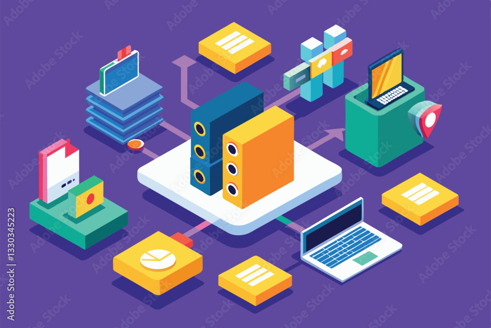 Poster illustration depicts customizable file transfer between various devices and secure storage solutions