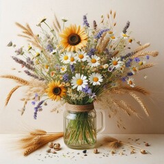 Golden Glow: Sunflowers and Daisies in a Vase