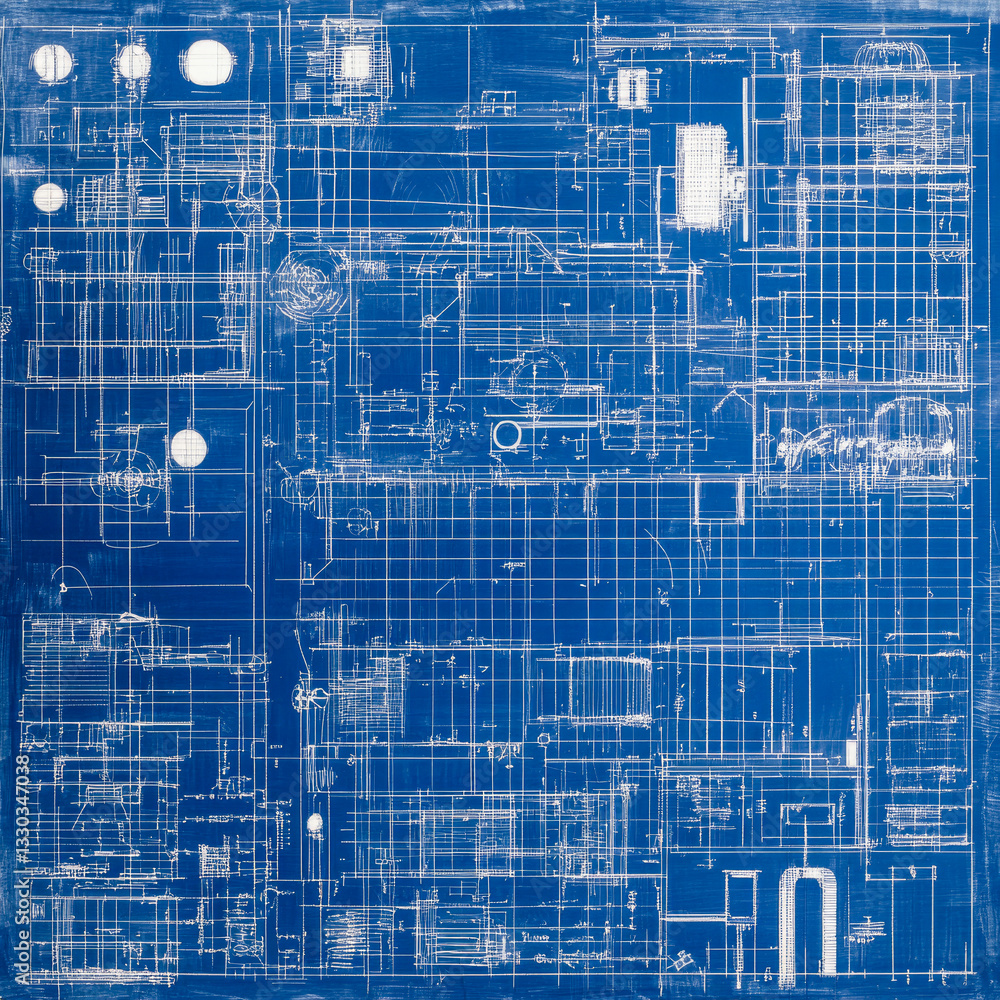 Poster an intricate layout featuring a technical geometric design illustrating various elements in a system