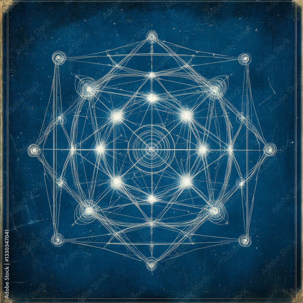 Poster a geometric representation of a network highlighting connections and unity with luminous nodes again