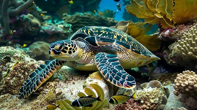 Meereschildkr&ouml;te ruht auf dem sandigen Ozeanboden