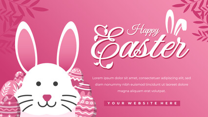 Happy Easter Day horizontal banner with pink color background