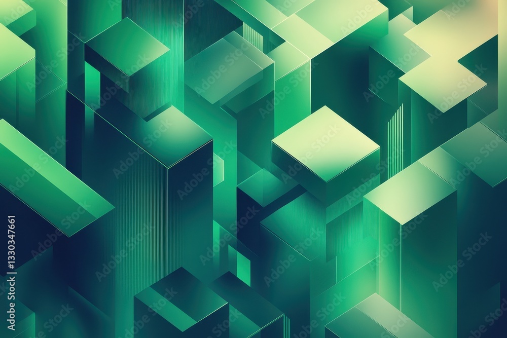 Aufkleber green geometric abstract shapes arranged in a structured composition