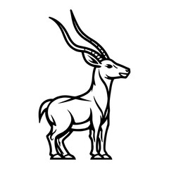 Fototapeta premium Minimalist Antelope Logo Black and White Outline Line Art Drawing of Full Body Antelope Wildlife