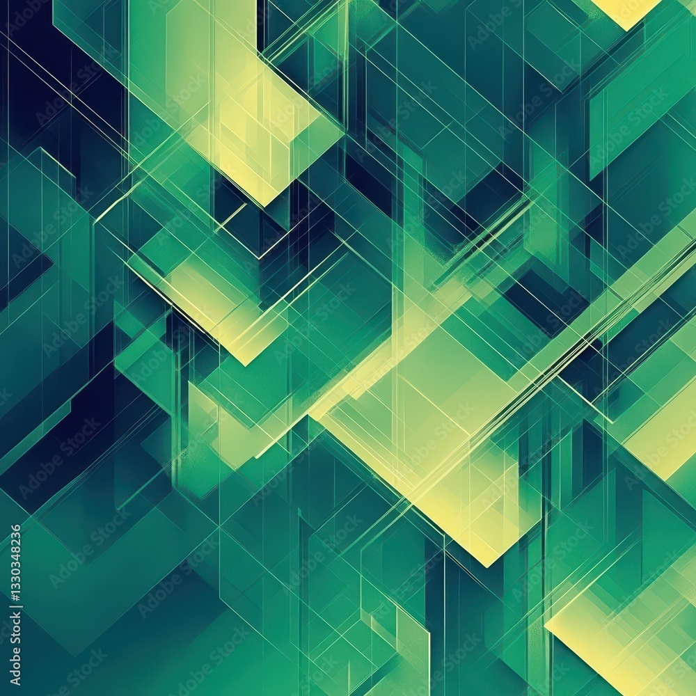 Poster geometric shapes and lines create an abstract green and yellow design