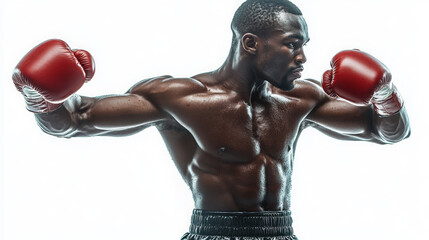 Powerful boxer full body isolated on white background.