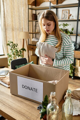Sorting through clothes for donation to promote a sustainable lifestyle