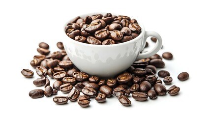 Fototapeta premium Fragrant roasted coffee beans on a white