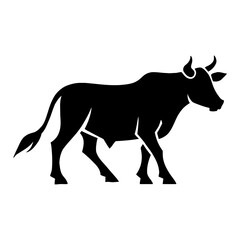 Fototapeta premium Cow Full Body Silhouette with Horn Standing Viewed from Side in Black and White Outline Line Art Drawing
