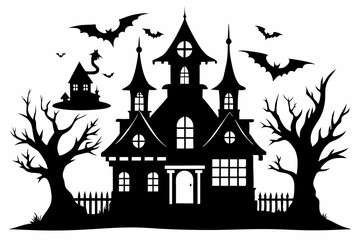 haunted house set line art silhouette vector illustration
